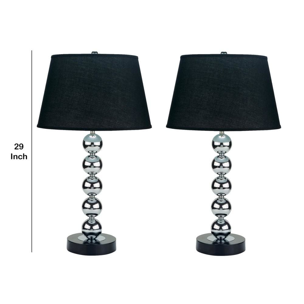 27 Drum Shade Metal Table Lamp Set of 2 Black and Silver By Casagear Home BM221556