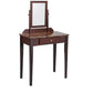 Wood and Leatherette Vanity Set with Faux Marble Top Brown By Casagear Home BM221619