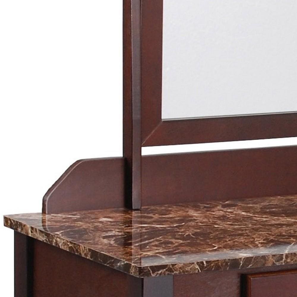 Wood and Leatherette Vanity Set with Faux Marble Top Brown By Casagear Home BM221619