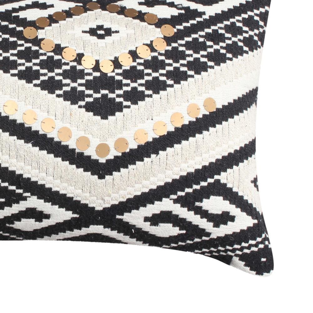 12 x 20 Rectangular Handwoven Jacquard Accent Lumbar Throw Pillow Sequins Geometric Design White Black By The Urban Port BM221673