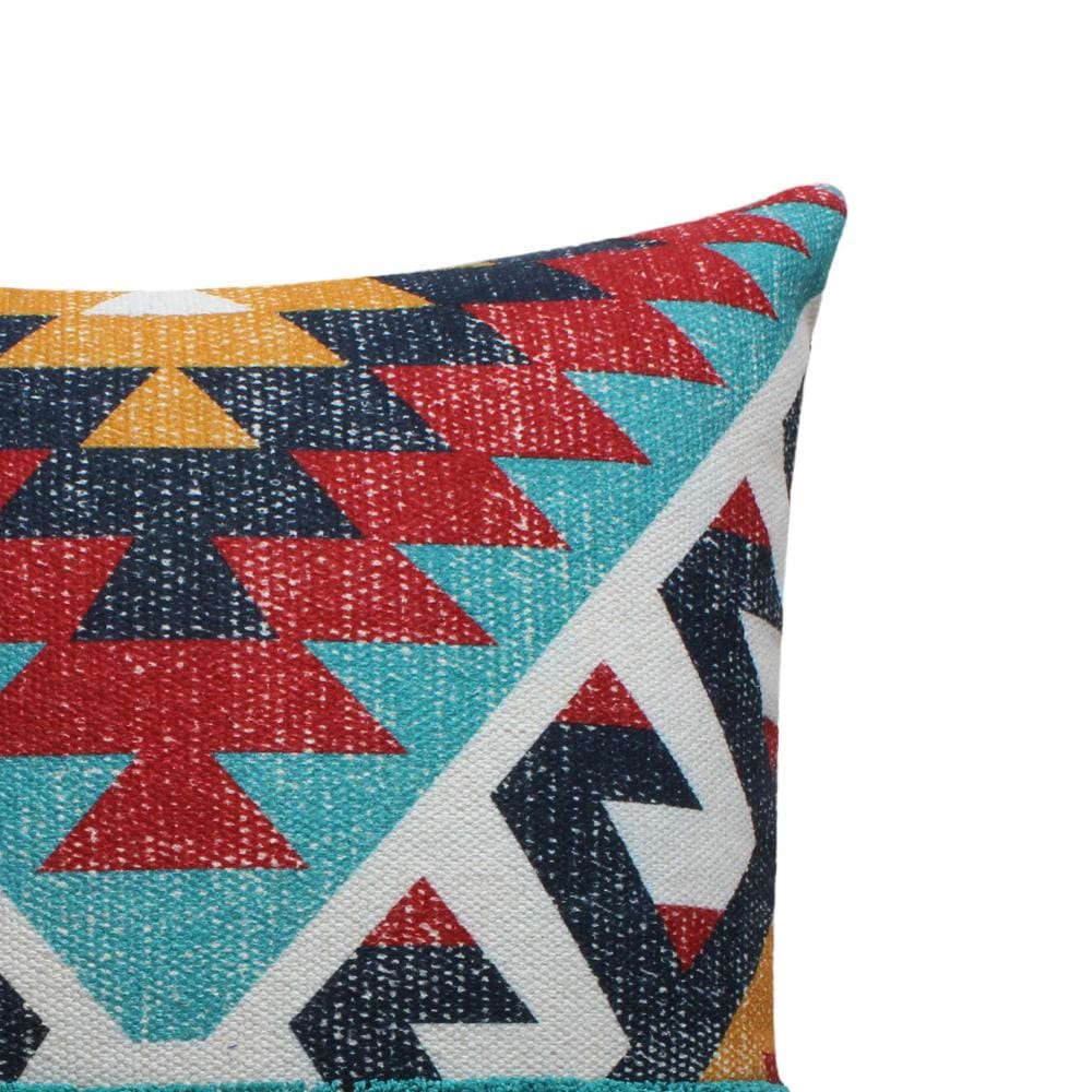 24 x 24 Square Handwoven Cotton Dhurrie Accent Throw Pillow Aztec Kilim Pattern Tassels Multicolor By The Urban Port BM221676