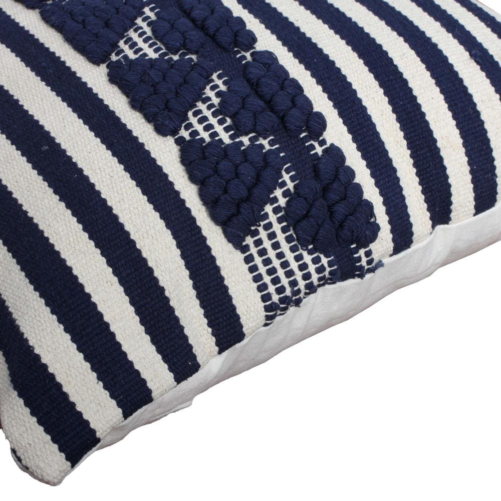 18 x 18 Handwoven Square Cotton Accent Throw Pillow Classic Striped Pattern Textured White Blue By The Urban Port BM221681