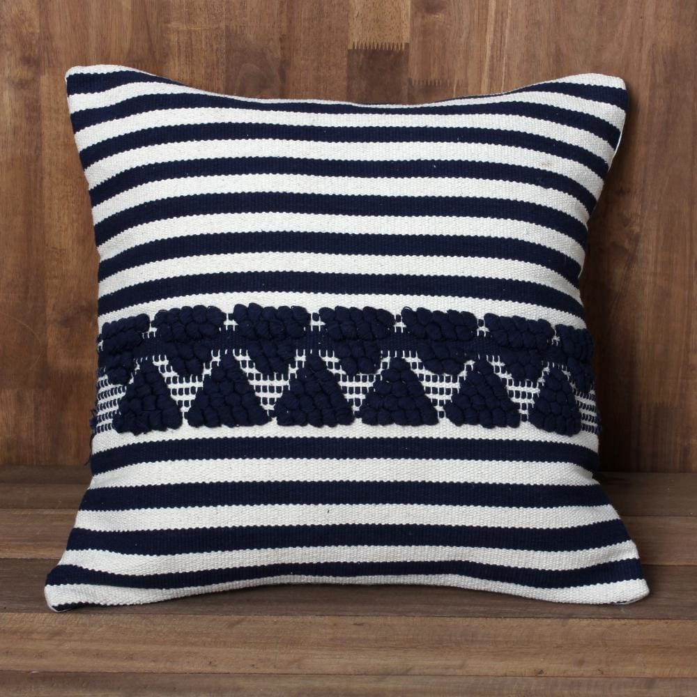 18 x 18 Handwoven Square Cotton Accent Throw Pillow Classic Striped Pattern Textured White Blue By The Urban Port BM221681