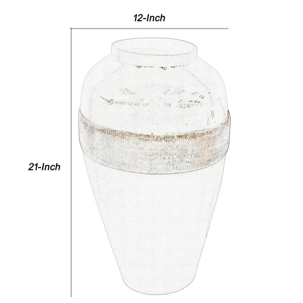 Glass Frame Vase with Tapered Body Design White and Brass By Casagear Home BM222415