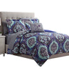 Split 6 Piece Reversible Printed Twin Size Complete Bed Set , Blue By Casagear  Home