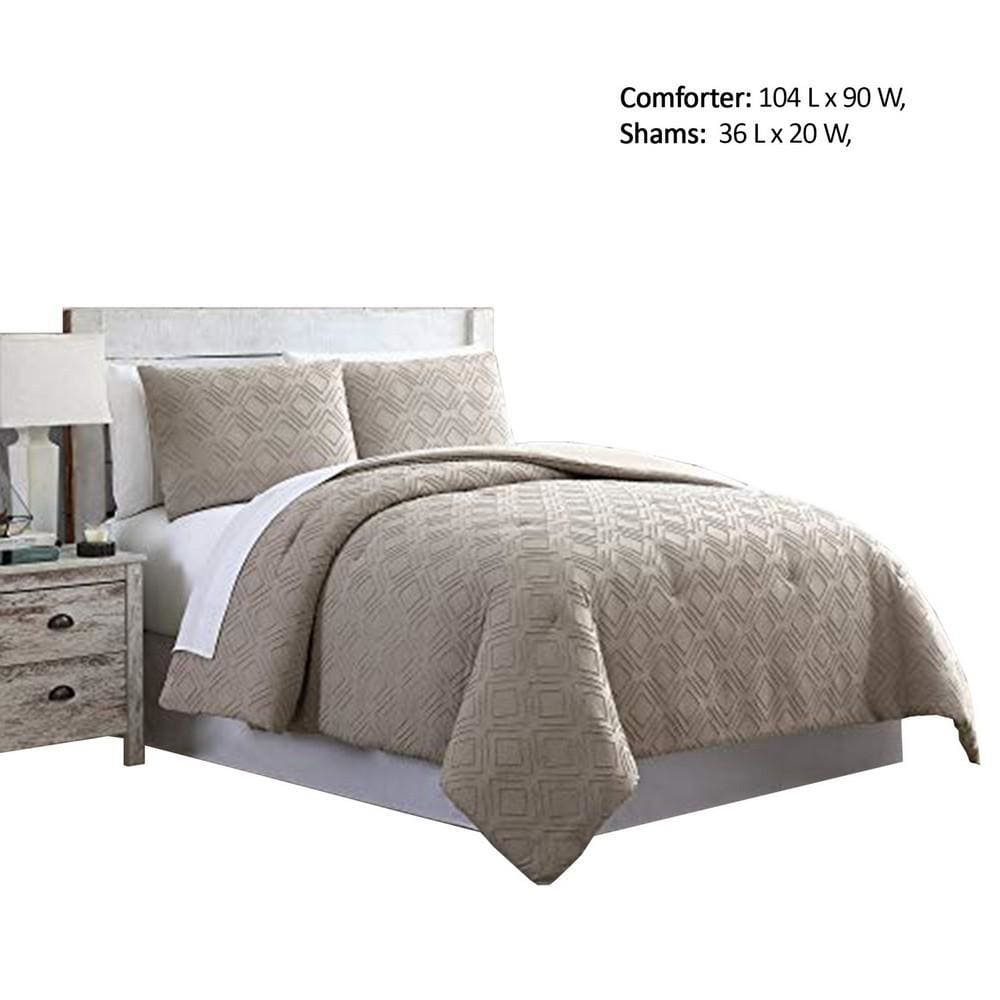 Gothenburg 3 Piece Diamond Pattern King Comforter Set Taupe Brown By Casagear Home BM222789