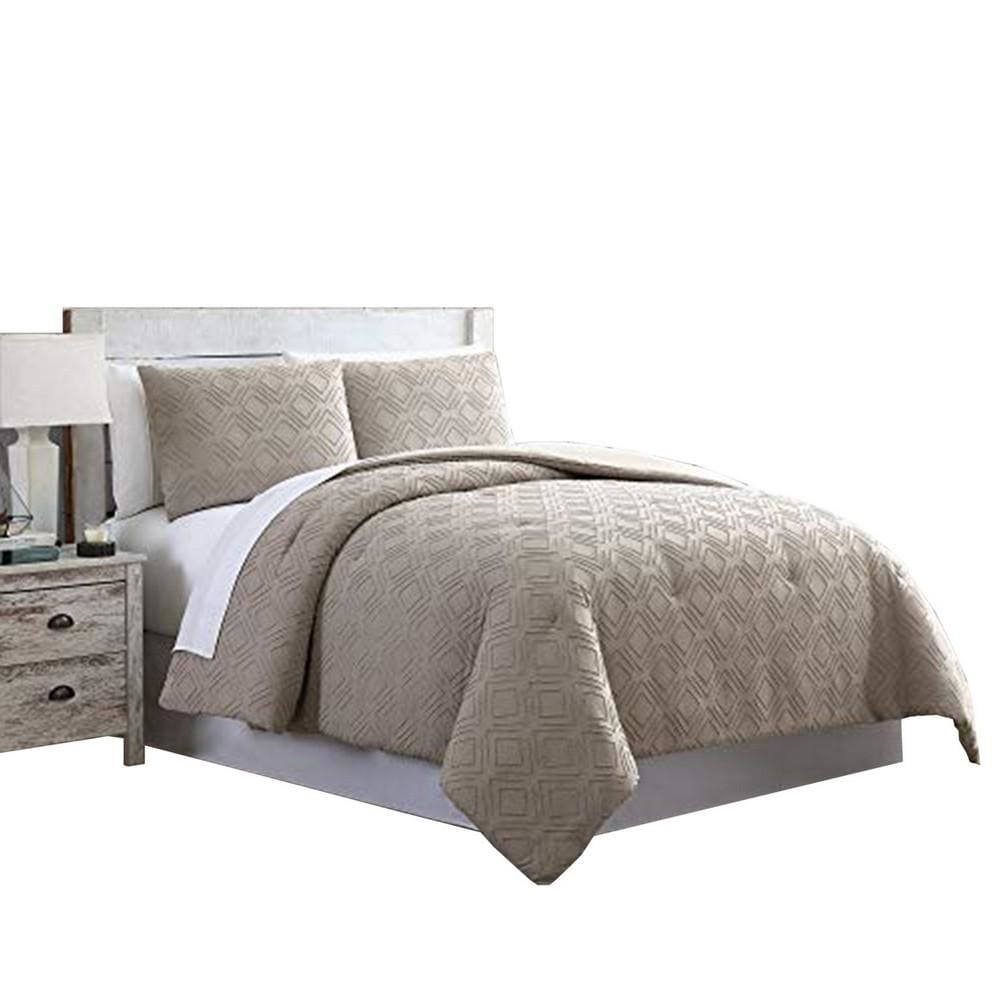 Gothenburg 3 Piece Diamond Pattern King Comforter Set , Taupe Brown By Casagear  Home