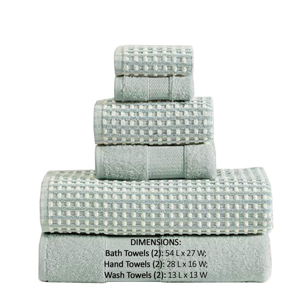 Porto 6 Piece Dual Tone Towel Set with Jacquard Grid Pattern Blue By Casagear Home BM222846