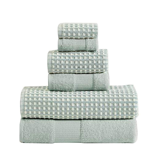 Porto 6 Piece Dual Tone Towel Set with Jacquard Grid Pattern , Blue By Casagear  Home