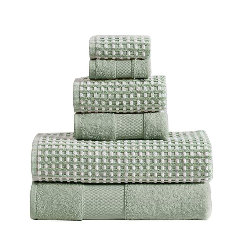 Porto 6 Piece Dual Tone Towel Set with Jacquard Grid Pattern , Green By Casagear  Home