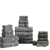 Bergamo 18 Piece Spun loft Towel Set with Twill Weave , Charcoal Gray By Casagear  Home