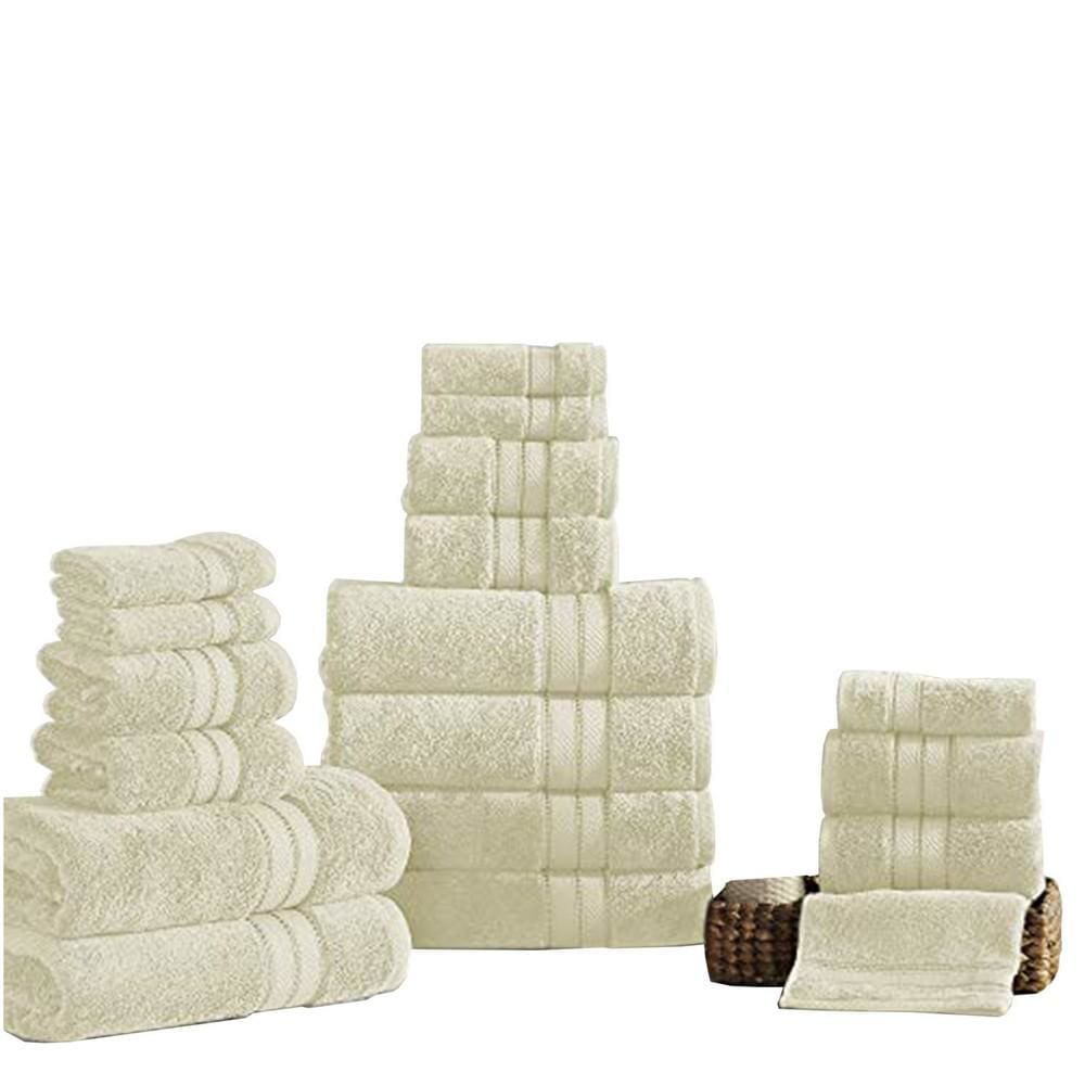 Bergamo 18 Piece Spun loft Towel Set with Twill Weave , Cream By Casagear  Home