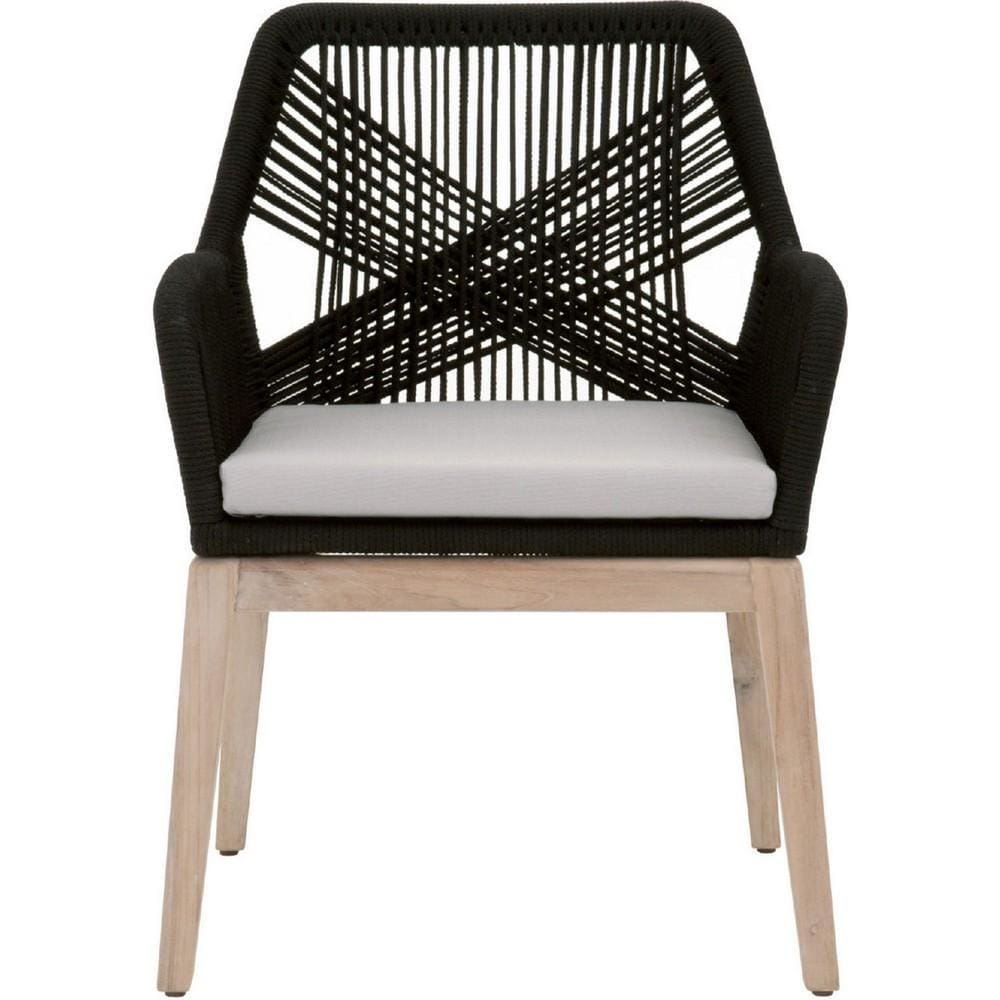 Transitional Wooden Arm Chair with Rope Weave Design Set of 2 Black By Casagear Home BM222997