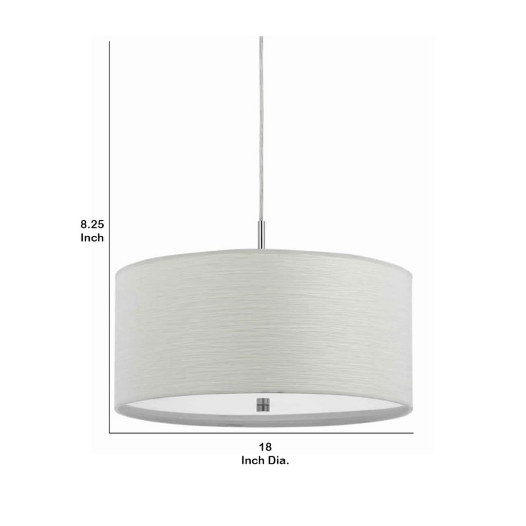 Drum Style Pendant Fixture with Fabric Shade and Brushed Details White By Casagear Home BM223015