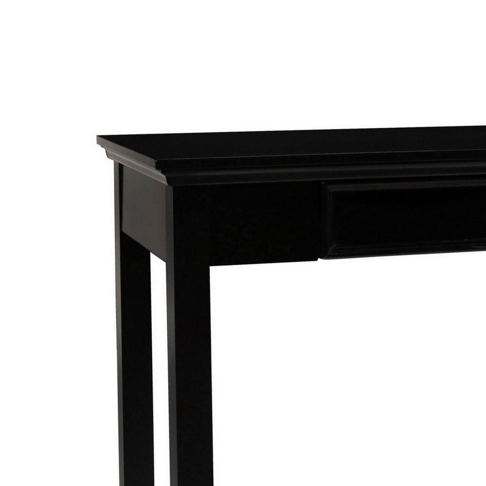 Single Drawer Wooden Desk with Metal Ring Pull and Tapered Legs Black By Casagear Home BM223279