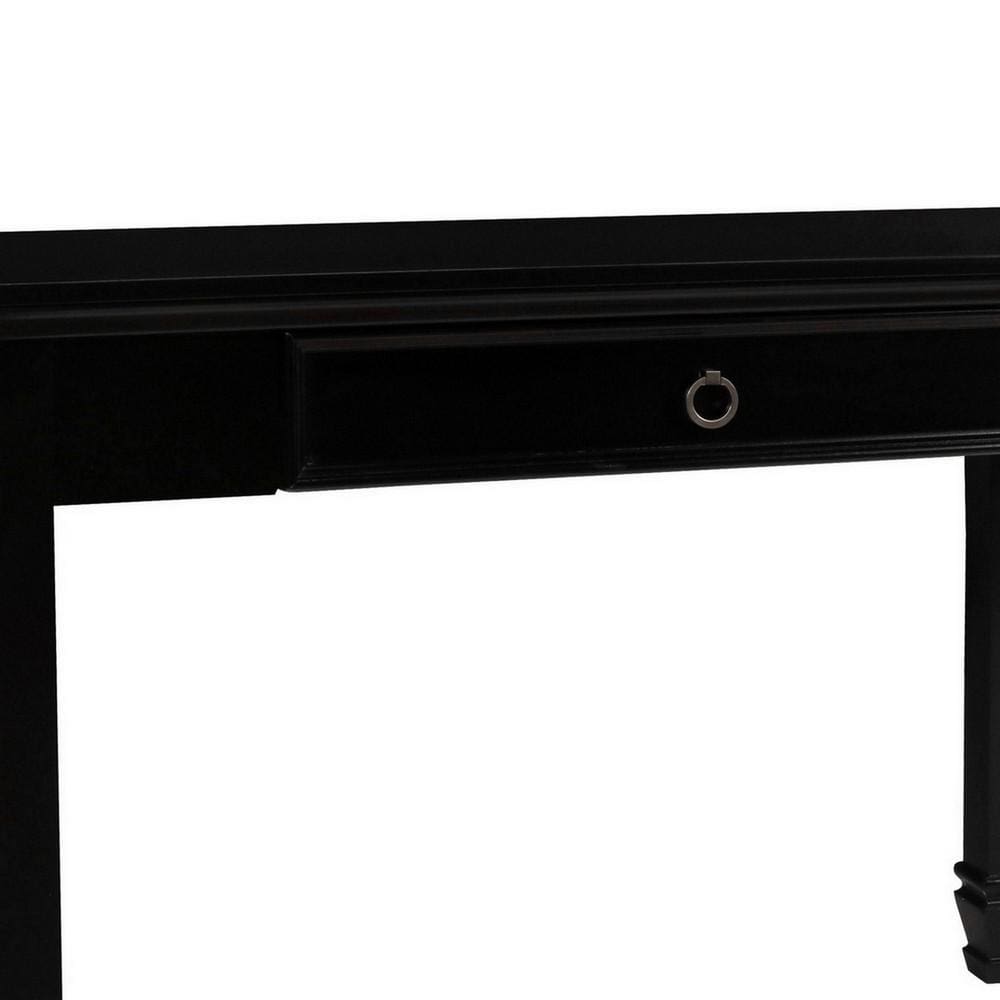 Single Drawer Wooden Desk with Metal Ring Pull and Tapered Legs Black By Casagear Home BM223279