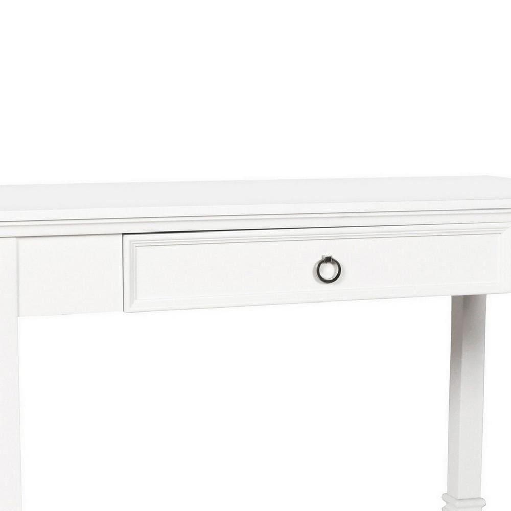 Single Drawer Wooden Desk with Metal Ring Pull and Tapered Legs White By Casagear Home BM223281