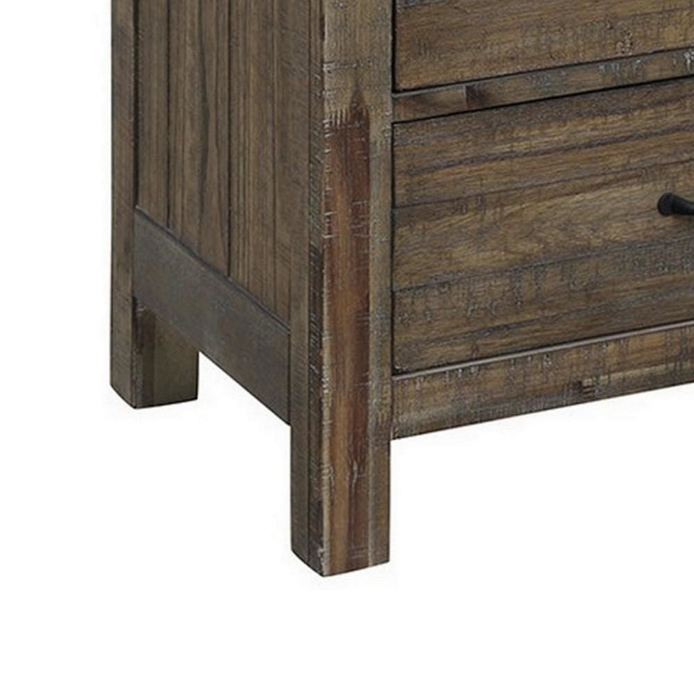 3 Drawer Wooden Nightstand with Metal Corner Brackets and Rivets Brown By Casagear Home BM223285