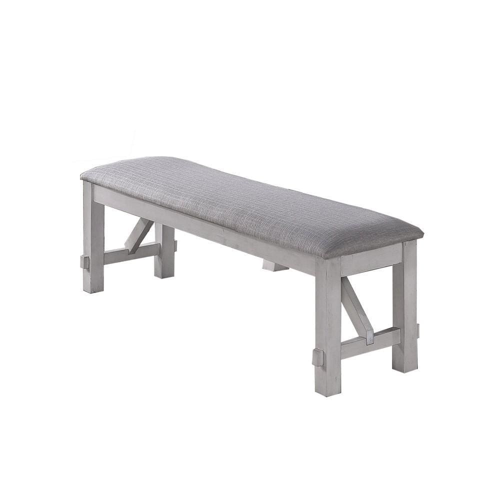 Fabric Upholstered Wooden Bench with Braces, Gray By Casagear Home