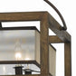 6 Bulb Square Chandelier with Wooden Frame and Organza Striped Shade Brown By Casagear Home BM223594