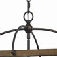 6 Bulb Square Chandelier with Wooden Frame and Organza Striped Shade Brown By Casagear Home BM223594