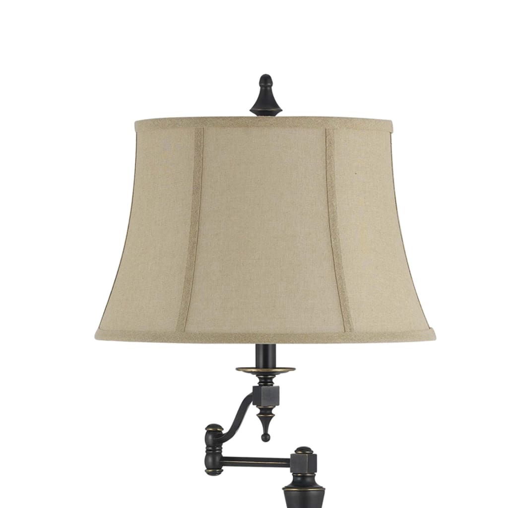 Metal Body Floor Lamp with Fabric Tapered Bell Shade Beige and Black By Casagear Home BM223599