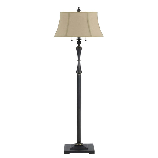 Metal Body Floor Lamp with Fabric Tapered Bell Shade, Black and Beige By Casagear Home