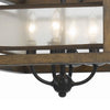 4 Bulb Semi Flush Pendant with Wooden Frame and Organza Striped Shade,Brown By Casagear Home BM223620