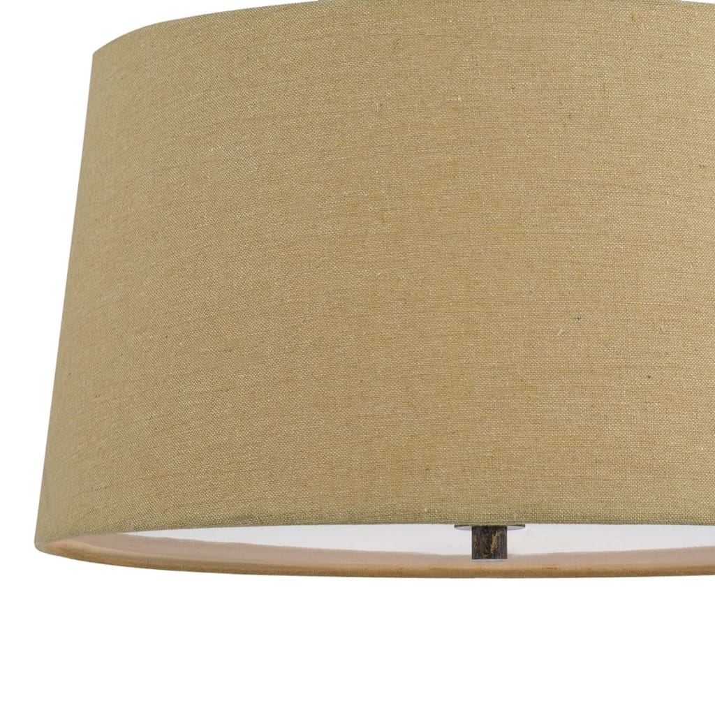 3 Bulb Pendent with Round Burlap Shade and Metal Frame Beige By Casagear Home BM223631