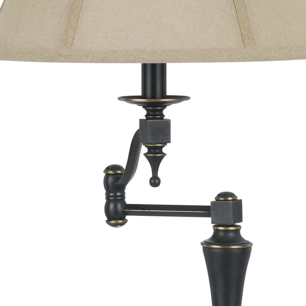 Metal Body Table Lamp with Fabric Tapered Bell Shade Black and Beige By Casagear Home BM223632