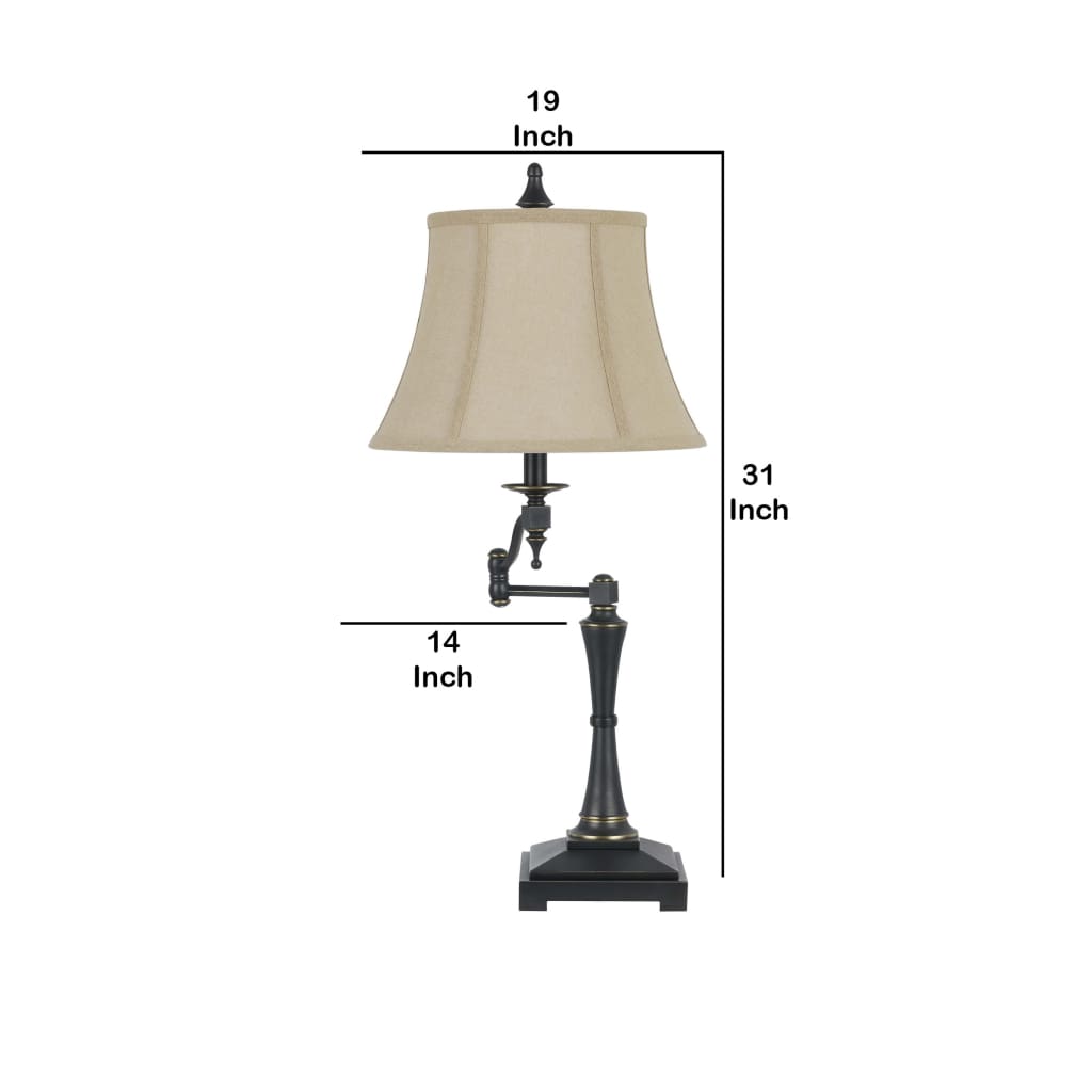 Metal Body Table Lamp with Fabric Tapered Bell Shade Black and Beige By Casagear Home BM223632