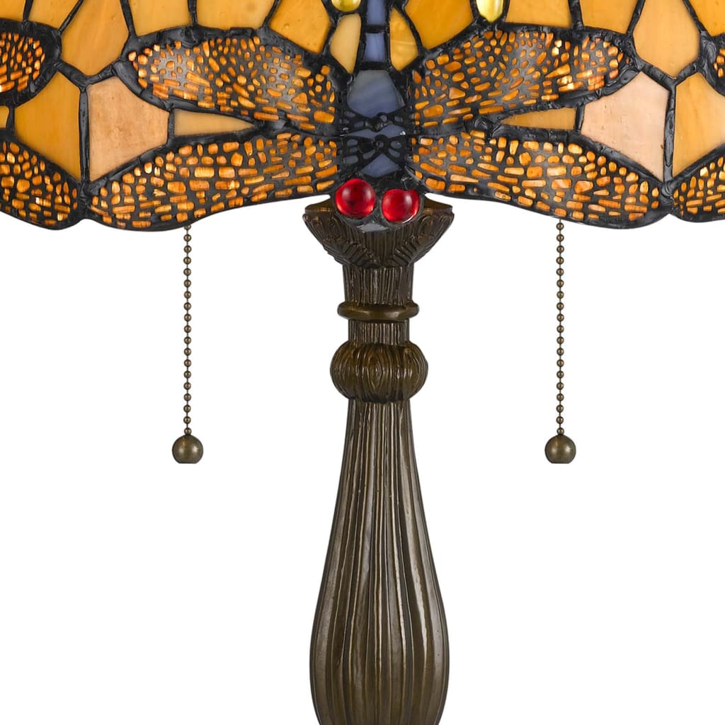 2 Bulb Tiffany Table Lamp with Dragonfly Design Shade Multicolor By Casagear Home BM223636