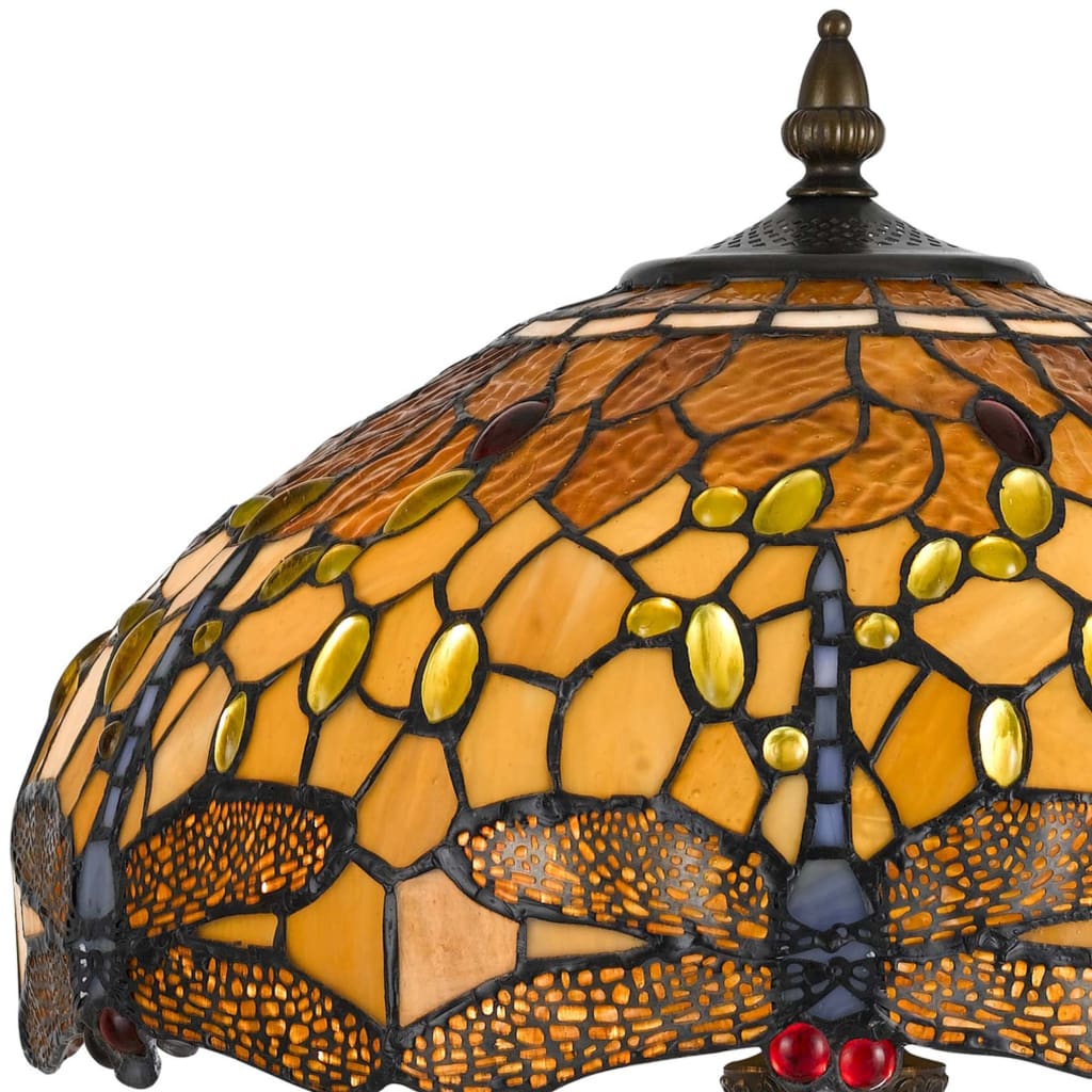 2 Bulb Tiffany Table Lamp with Dragonfly Design Shade Multicolor By Casagear Home BM223636