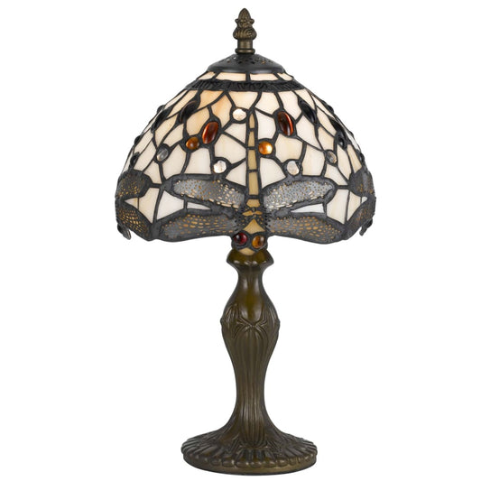 Metal Body Tiffany Table Lamp with Dragonfly Design Shade, Multicolor By Casagear Home