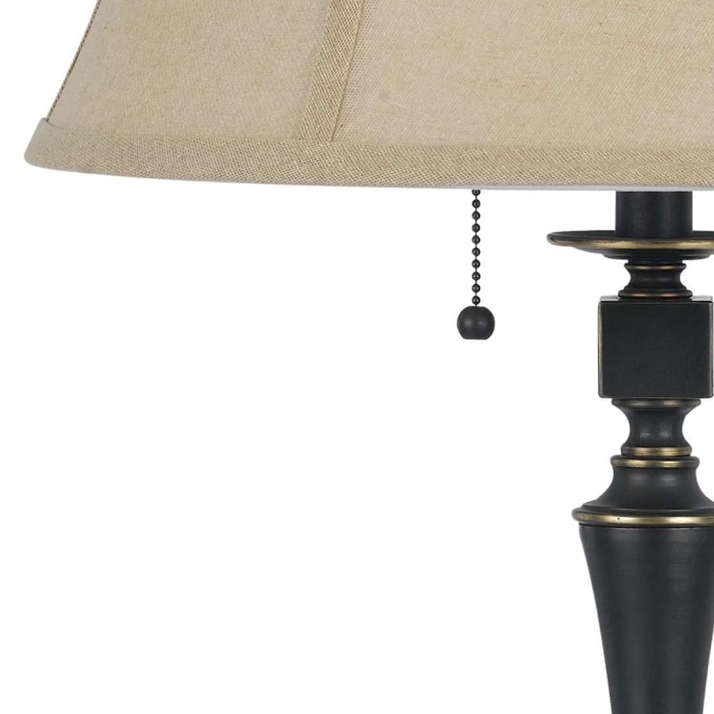 Metal Body Table Lamp with Fabric Tapered Bell Shade Beige and Black By Casagear Home BM223689