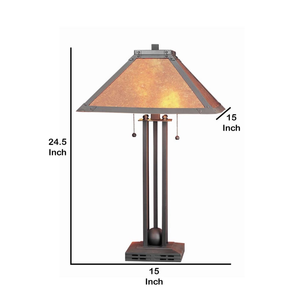 Ball Inlay Metal Body Table Lamp with Square Mica Shade Bronze By Casagear Home BM223694