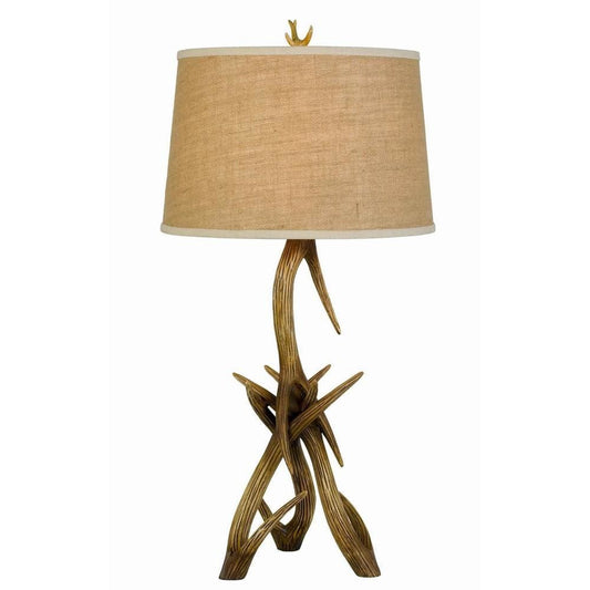 Textured Fabric Shade Table Lamp with Antler Design Base, Beige and Brown By Casagear Home