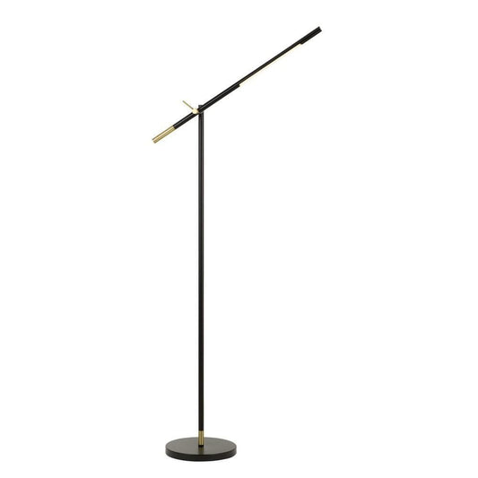 10 Watt Adjustable Metal Frame Floor Lamp, Black and Brass By Casagear Home