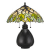 2 Bulb Tiffany Table Lamp with Leaf Design Glass Shade, Multicolor By Casagear Home