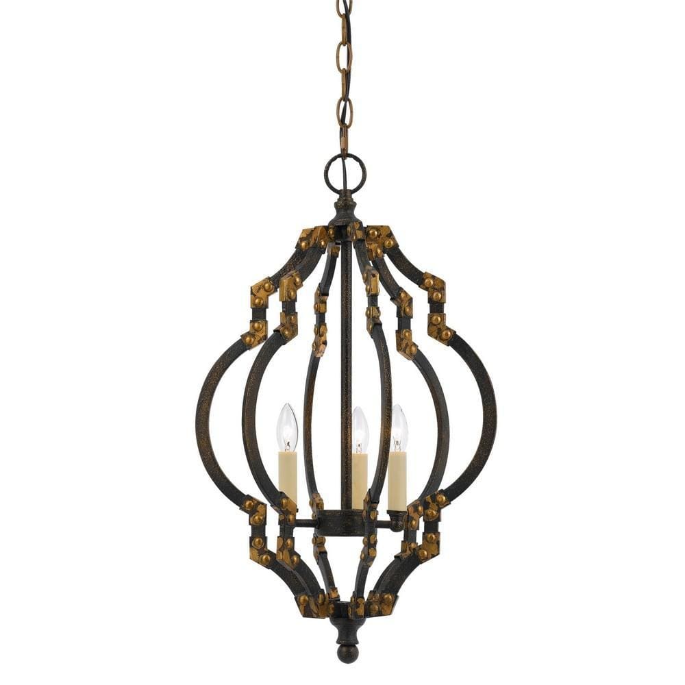 Quatrefoil Design Metal Frame Pendant Lighting with Rivet Accents, Black By Casagear Home