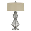 Geometric Body Metal Table Lamp with Fabric Drum Shade, Silver and Beige By Casagear Home