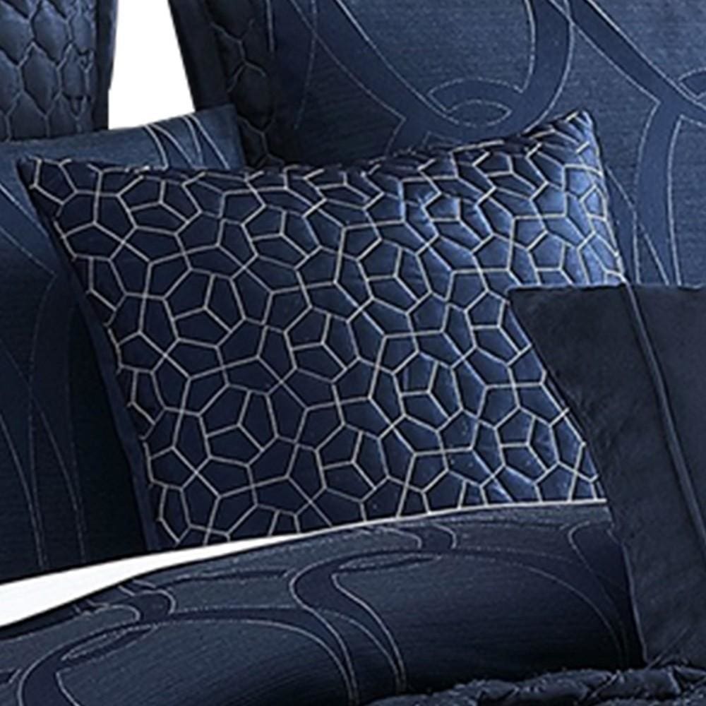 10 Piece King Polyester Comforter Set with Geometric Oblong Print Dark Blue By Casagear Home BM225145