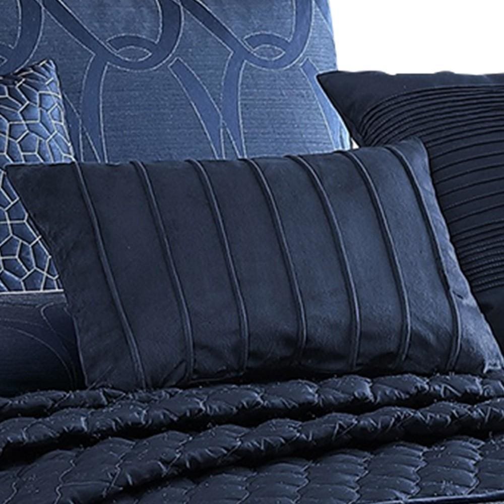 10 Piece Queen Polyester Comforter Set with Geometric Print Dark Blue By Casagear Home BM225146