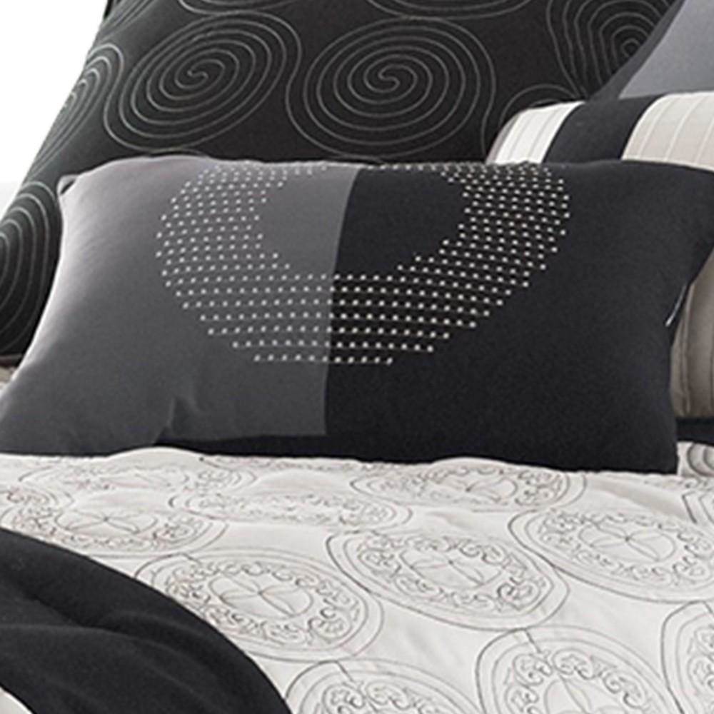 7 Piece Queen Cotton Comforter Set with Geometric Print Gray and Black By Casagear Home BM225150