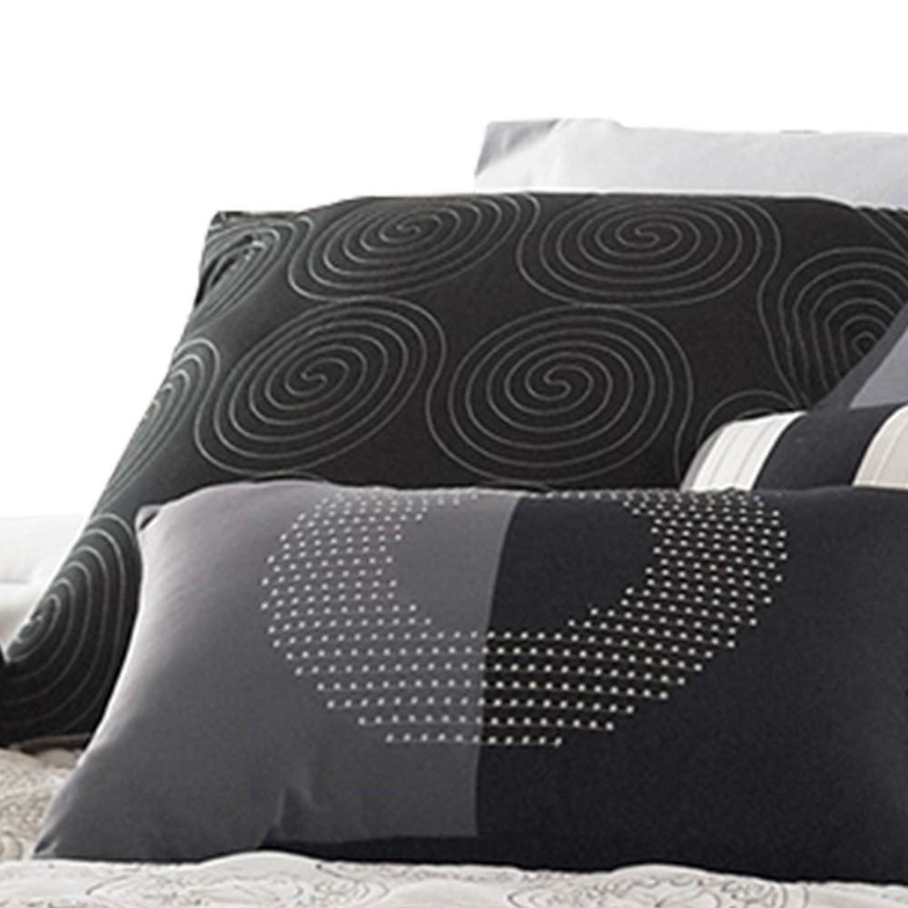 7 Piece Queen Cotton Comforter Set with Geometric Print Gray and Black By Casagear Home BM225150