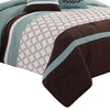 Quatrefoil King Size 8 Piece Fabric Comforter Set Brown and Blue By Casagear Home BM225203