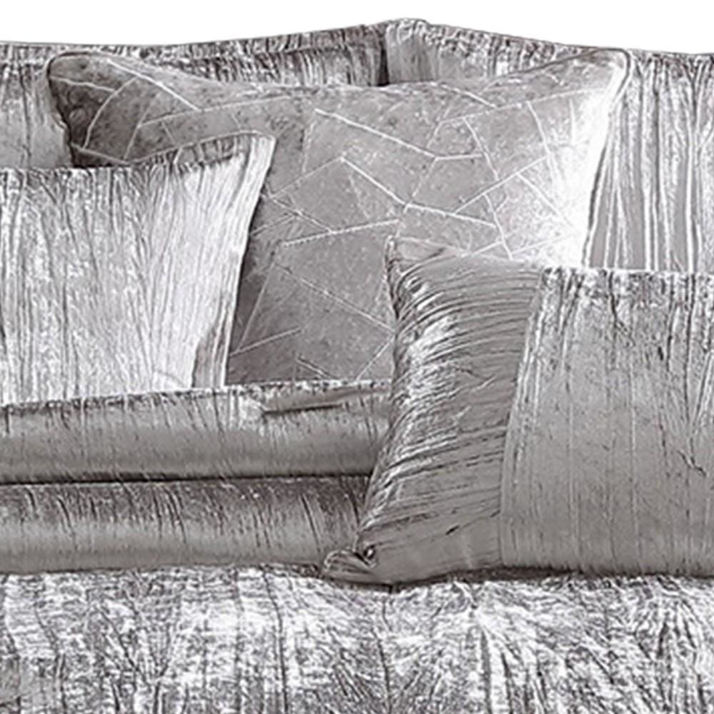 King Size 7 Piece Fabric Comforter Set with Crinkle Texture Silver By Casagear Home BM225205