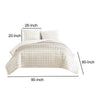 3 Piece Queen Size Coverlet Set with Stitched Square Pattern Cream By Casagear Home BM225234