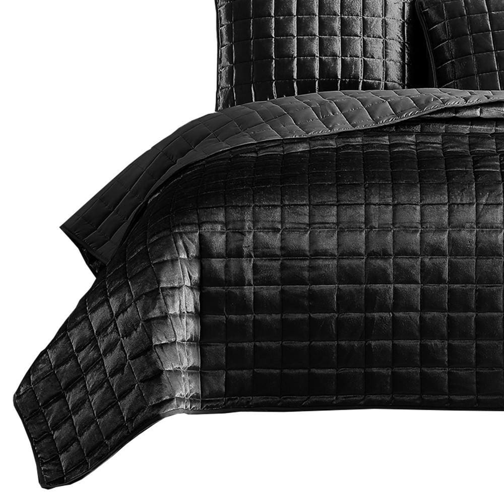 3 Piece King Size Coverlet Set with Stitched Square Pattern Dark Gray By Casagear Home BM225237