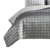 3 Piece Queen Size Coverlet Set with Stitched Square Pattern Silver By Casagear Home BM225242